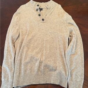 Men's Beige Sweater with Button Collar